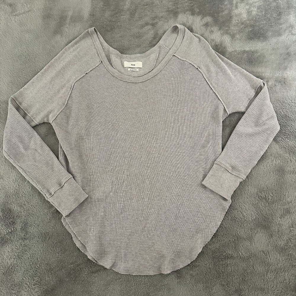 TNA Aritzia Gray Waffle Knit Scoop Neck Shirt Top Women's XS
